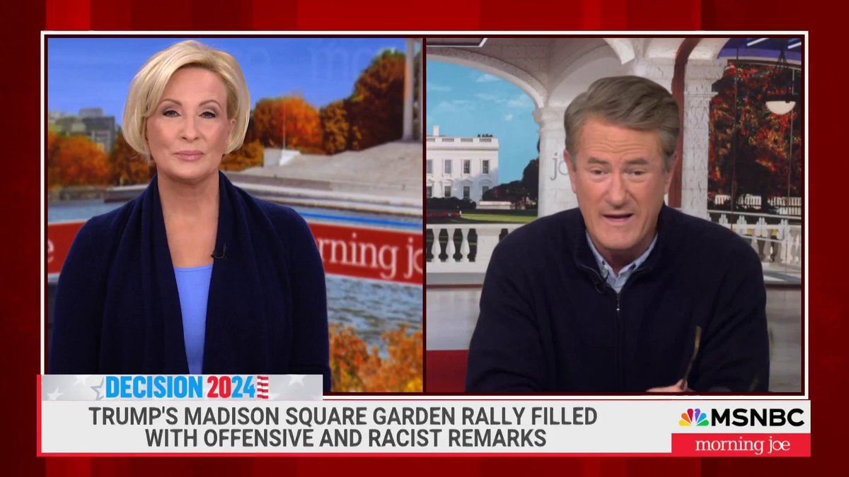 "It's discouraging that so many people would gather and rally to hate... How did we get here? Where a stadium of people come to hate? That's a different country, a different time." — Mika Brzezinski reacts to Trump's MSG rally filled with offensive rhetoric