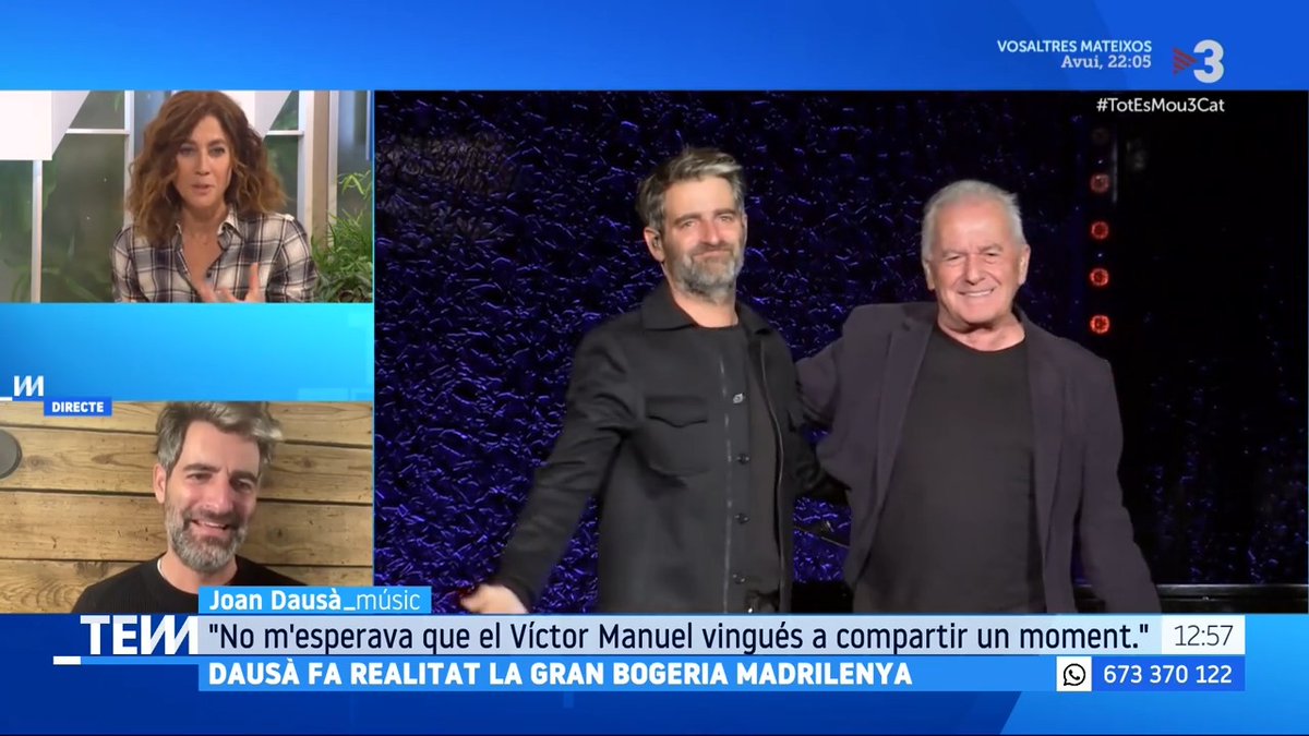🔴 La gran bogeria madrilenya de Dausà Joan Dausà (Joan Dausà): “No m’esperava que el Víctor Manuel vingués a cantar al concert de Madrid” #TotEsMou3Cat ▶