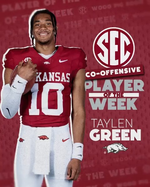 🏈 SEC Offensive Player of the Week: WK 9 🐗 Taylen Green Arkansas Razorback Football x #SECFB