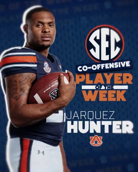 ๐ SEC Offensive Player of the Week: WK 9 ๐
Jarquez Hunter Auburn Football x #SECFB