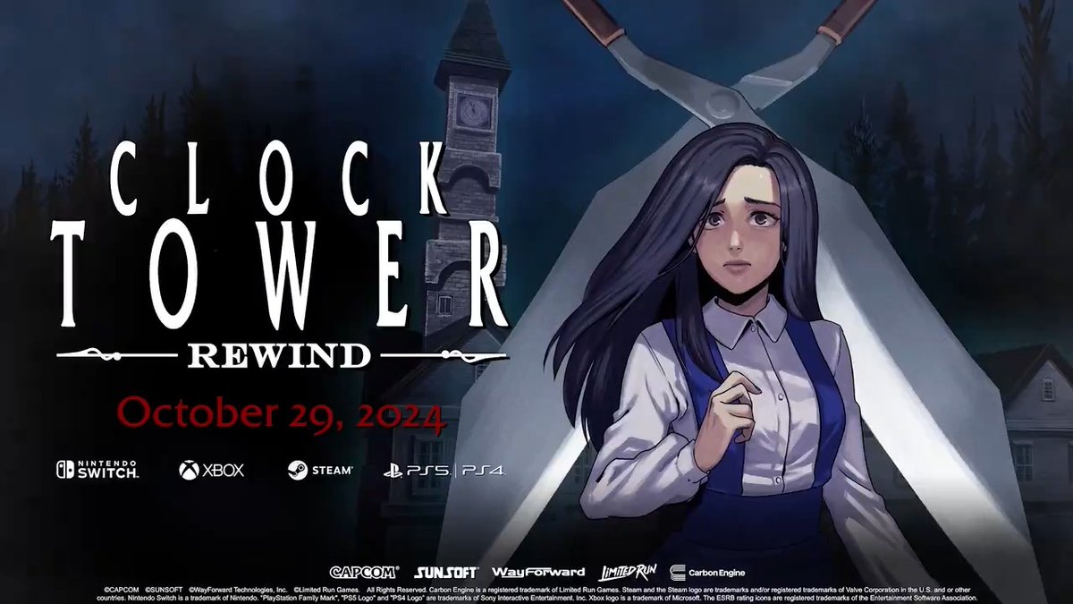 Prepare to turn back the clock! Clock Tower: Rewind, the survival-horror classic, launches digitally tomorrow on Switch, PS4, PS5, Xbox, and PC! Discover this terrifying fan-favorite adventure, officially translated and released outside of Japan for the first time.