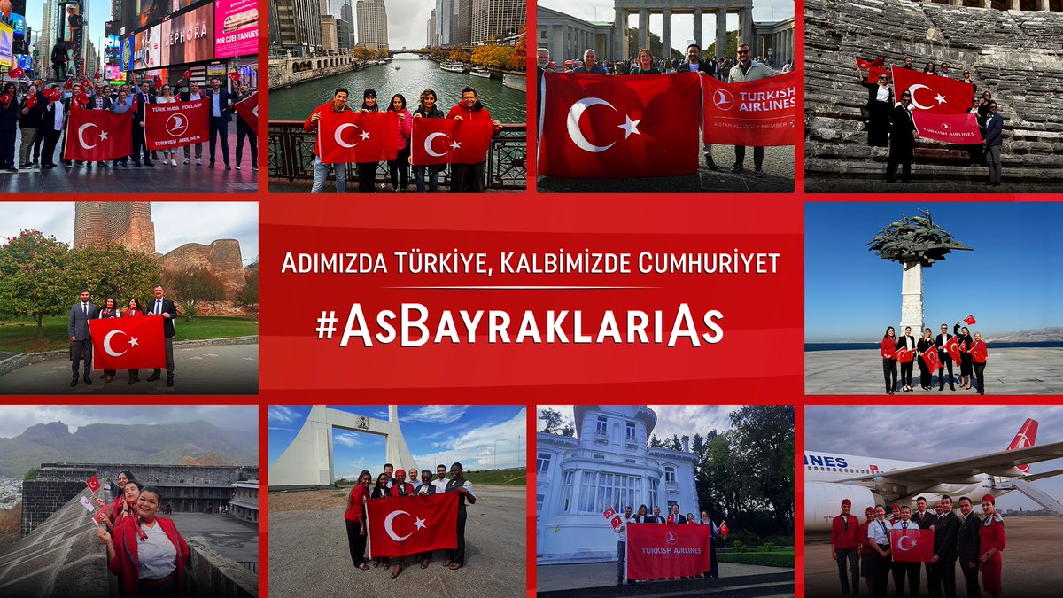 Gazi Mustafa Kemal Atatürk'ün bizlere armağan ettiği Cumhuriyeti, tüm dünyada coşkuyla kutluyoruz. #AsBayraklarıAs etiketini kullanarak Cumhuriyet kutlamasına katılın, beğen tuşuna basarak bir ilke şahit olun. ❤️ = 🇹🇷 Cumhuriyet Bayramımız tüm dünyada kutlu olsun! #29Ekim