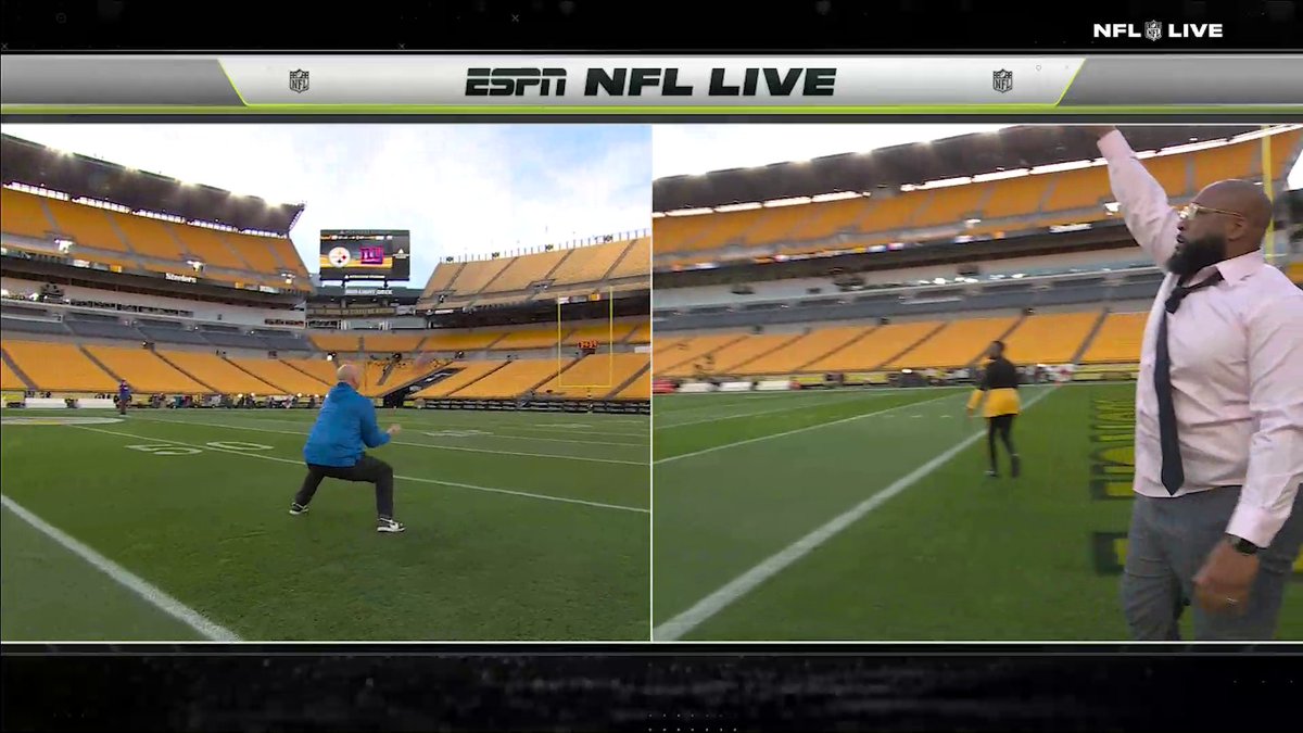 .@DanOrlovsky7 challenged Marcus Spears to throw a 54-yard pass (Dan's career-high air yards) 👀 Does Swagu have the arm? 💪