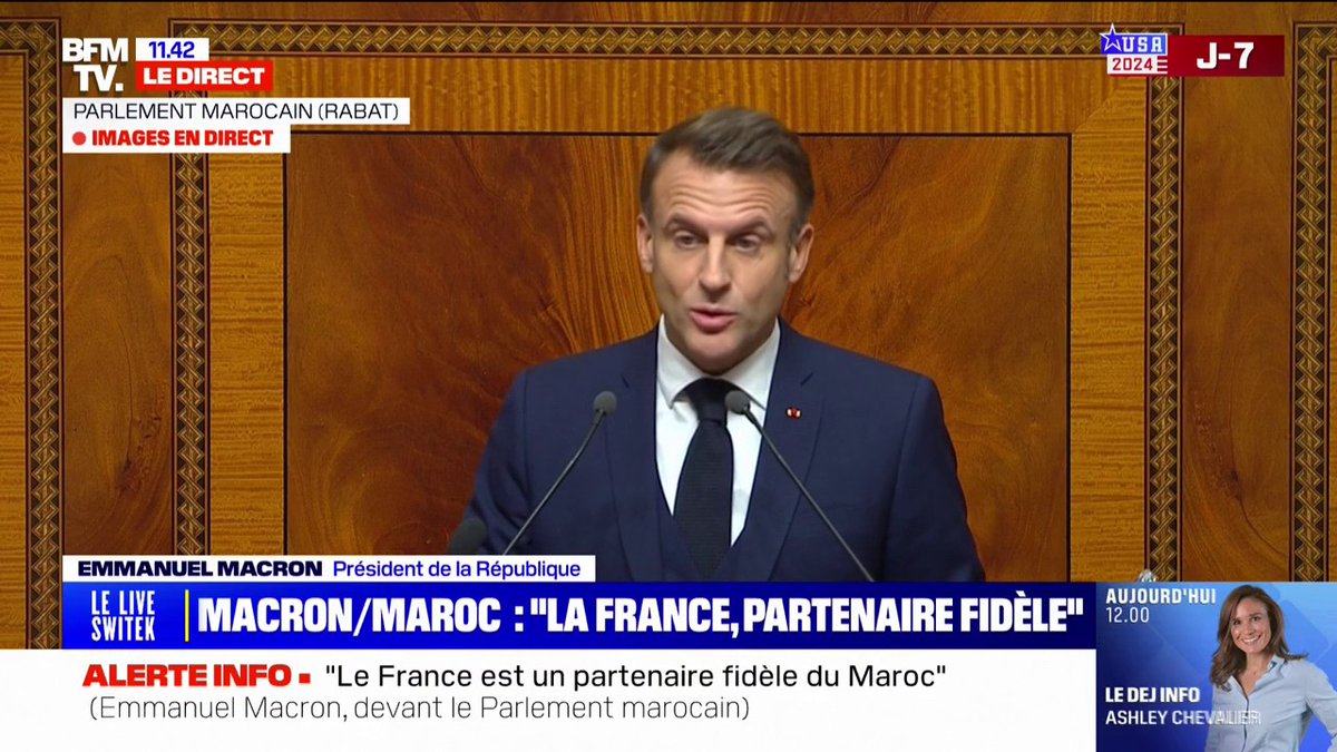 Emmanuel Macron ๐ซ๐ท face au Parlement marocain ๐ฒ๐ฆ : ยซ ๐ฆ'๐ถ๐น ๐ ๐ฎ ๐๐ป ๐ฑ๐ผ๐บ๐ฎ๐ถ๐ป๐ฒ ๐ผ๐ฬ ๐ป๐ผ๐๐ ๐ฝ๐ฒ๐ฟ๐๐ถ๐๐๐ผ๐ป๐ ๐ฎฬ ๐ป๐ผ๐๐ ๐ผ๐ฝ๐ฝ๐ผ๐๐ฒ๐ฟ, ๐ฐ'๐ฒ๐๐ ๐๐ป๐ถ๐พ๐๐ฒ๐บ๐ฒ๐ป๐ ๐น๐ฒ ๐ณ๐ผ๐ผ๐๐ฏ๐ฎ๐น๐น. ๐ฃ๏ธ ยป ๐ฅBFM