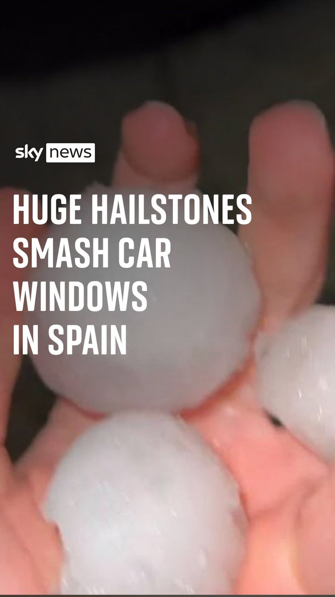 Red weather warnings for "extreme danger" are in place in parts of Spain, as Storm Dana batters parts of the country. Some hailstones were so huge, they smashed car windows 😱