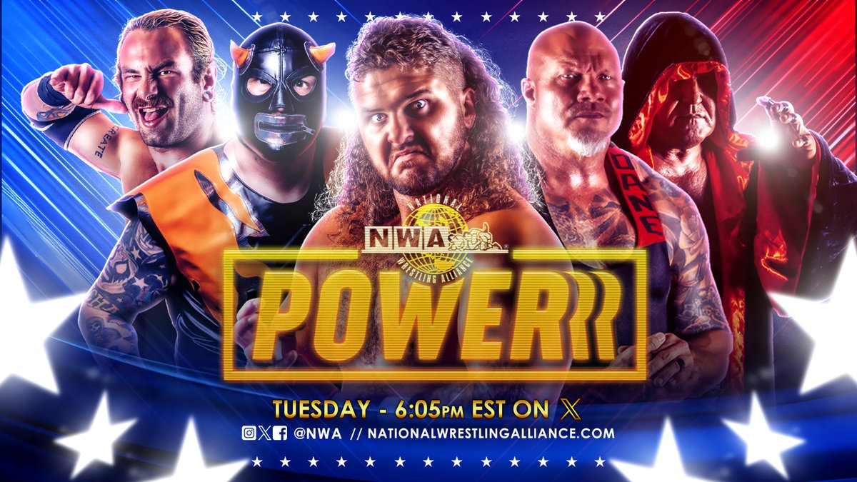 Today on #NWAPowerrr: it's the FINALE of #NWA76! Silas Mason takes on Colby Corino in our HARD HITTING main event! Zyon & Magic Jake Dumas look to crack the claw as they challenge jax & Baron Von Storm! Plus @AleksyLev tries to unmask Gaagz!