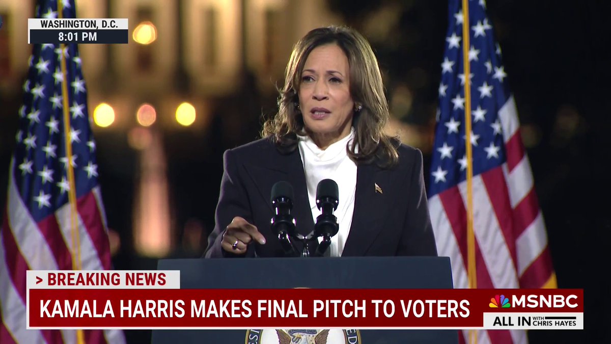 Harris makes her final pitch to voters, drawing contrasts between herself and Trump. "Unlike Donald Trump, I don't believe people who disagree with me are the enemy. He wants to put them in jail, I'll give them a seat at the table," she said.
