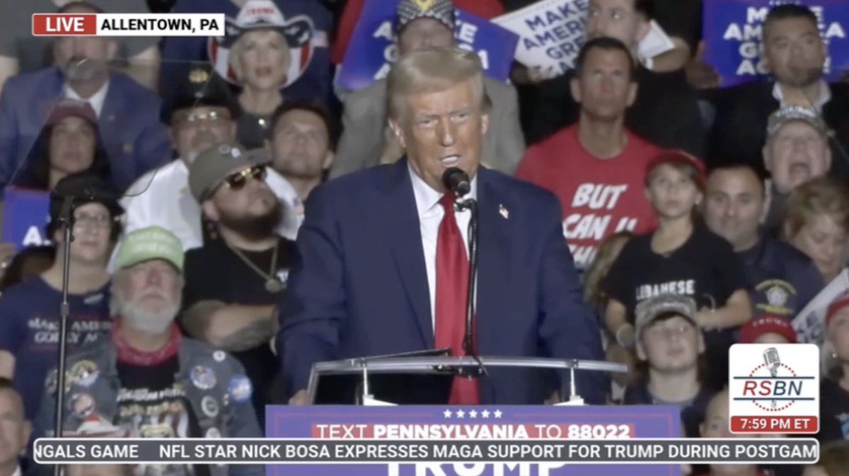 Trump claims Kamala Harris “can’t get anybody” to show up to her rally tonight (There are currently over 75,000 people in attendance)