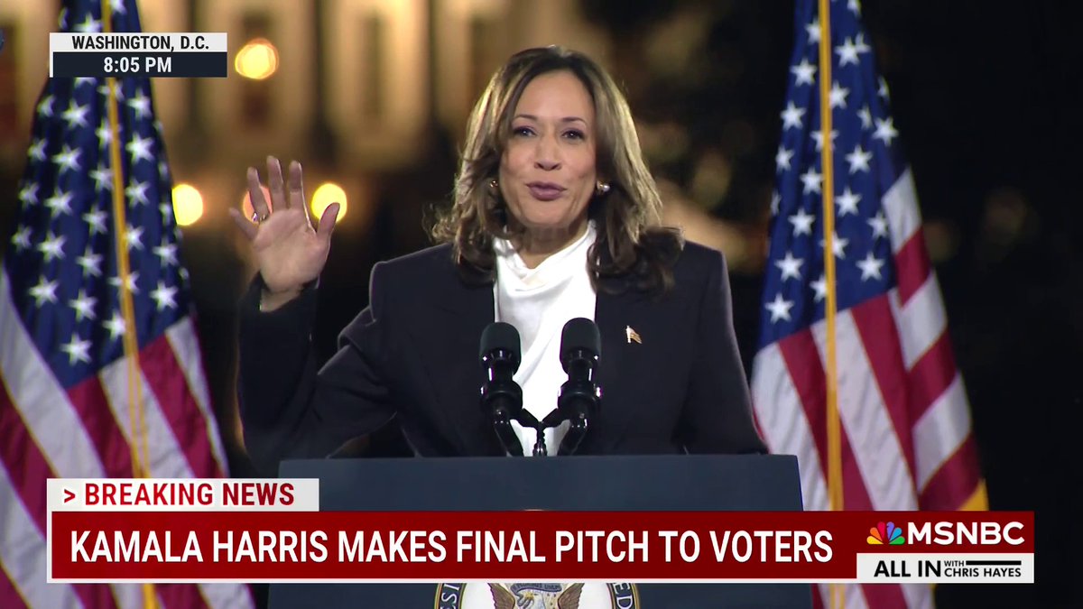 "These United States of America, we are not a vessel for the schemes of wannabe dictators," Vice President Harris says as she makes her final pitch to voters at the Ellipse.