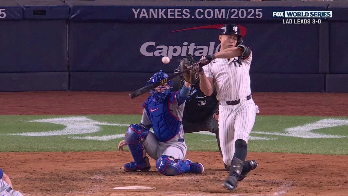 The call initially was that Stanton was hit by this pitch, but was then changed to a foul ball. What do you think, foul or HBP?