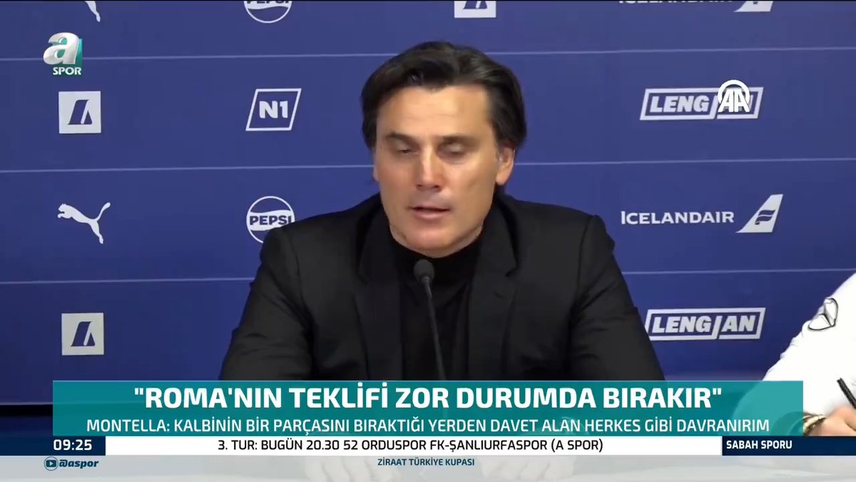 🎙️ Vincenzo Montella: Türkiye'de mutluyum ama Roma’nın teklifi beni zor durumda bırakır. Kalbinin bir parçasını bıraktığı yerden davet alan herkes gibi davranırım.