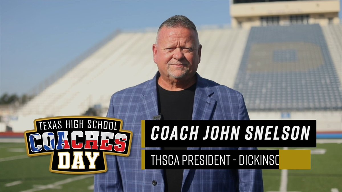 This Friday, 11/1, is Texas High School Coaches Day!⭐ THSCA President Coach John Snelson wants to thank all our coaches for showing their athletes what it means to lead with integrity day in and day out! #TXHSCoachesDay Dickinson ISD DHSGatorFB