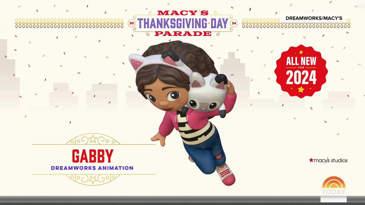 Gabbyโs Dollhouse (Gabby's Dollhouse dreamworksjr) is taking to the skies on the Macyโs Thanksgiving Day Parade!