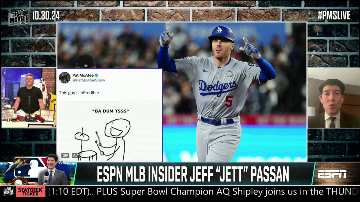 "The level at which he is playing is otherworldly." Jeff Passan speaks on the "absurd run" Freddie Freeman is on in the World Series 😤