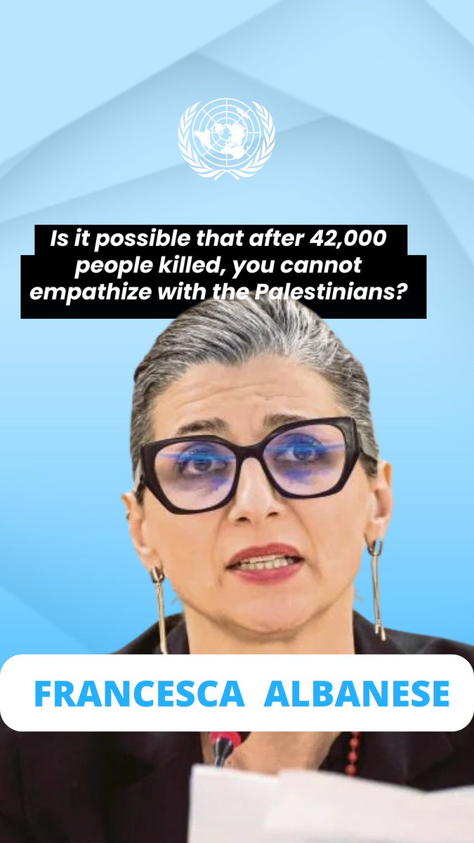 🚨In her address to the 🇺🇳 UN General Assembly’s Third Committee, Special Rapporteur Francesca Albanese, UN Special Rapporteur oPt told those delegates who had ignored the crisis in #Gaza "Is it possible that after 42,000 people killed, you cannot empathize with the Palestinians?"