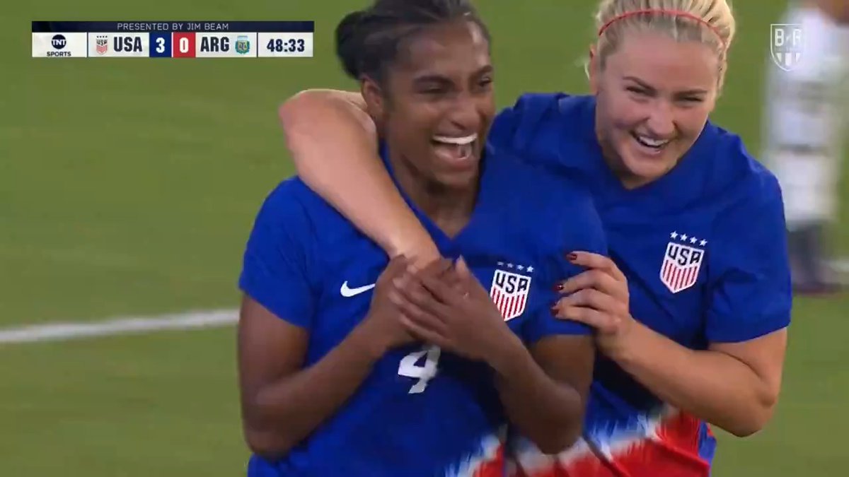 It took Naomi Girma 42 matches to score her first USWNT goal. Her second came 12 minutes later 💥💥 Watch USA vs. Argentina live on TNT, truTV and Max 📺