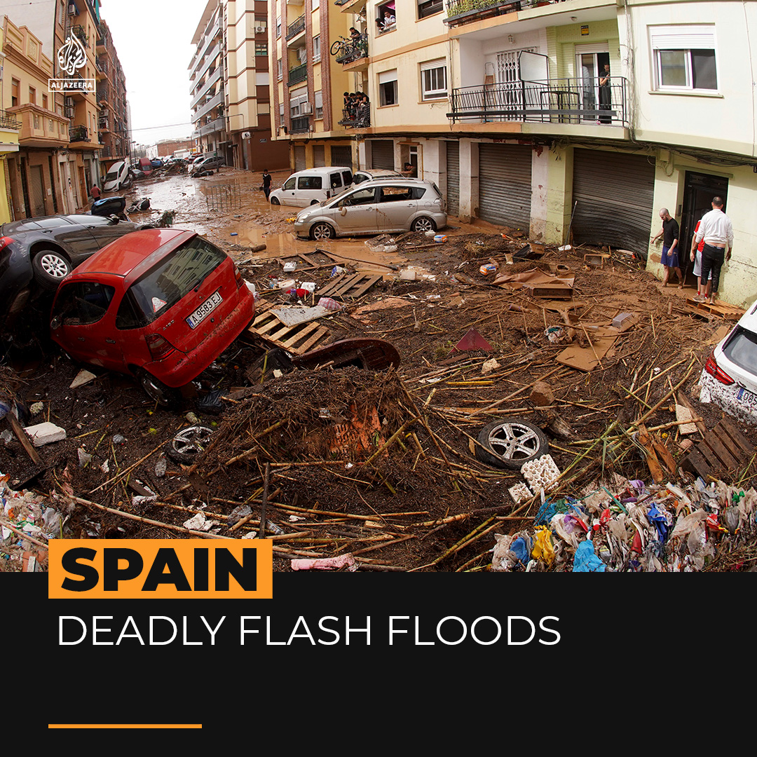 At least 95 people have died in flash floods that swept Spain’s Valencia region, amid efforts to rescue people who are still trapped in the worst floods to hit Spain in three decades.