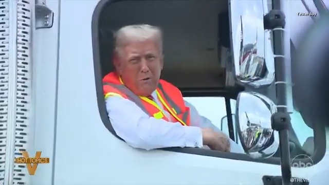 Whoopi Goldberg MOCKS Trump’s garbage truck stunt. “He dressed up as a garbage man. He could not get into the cab. Kind of makes you want to see his medical records, doesn’t it.”