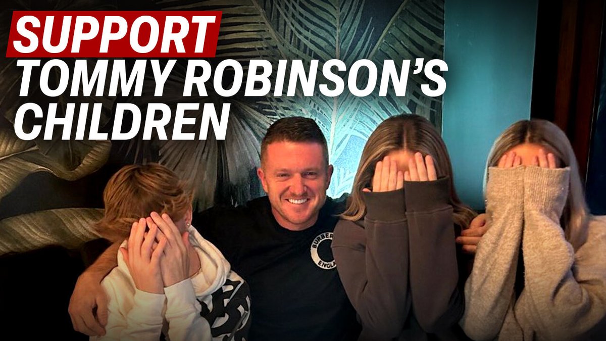 Help Tommy Robinson's kids! We set up a trust fund to support them while he's in prison Imagine how hard it must be having Tommy Robinson as your dad. Now, with Tommy sentenced to a lengthy prison term, his kids don't have a dad at all — that's why we've set up a crowdfund with 100% of the proceeds going to support his three children. Tommy Robinson 🇬🇧 is a journalist, a civil rights activist and a political prisoner. But he has a private life too — he’s the father of three kids. I’ve met them and they’re just wonderful. But you can imagine how hard it is having Tommy Robinson as your dad. They’ve had to relocate, just to stay safe. They’ve faced threats. And now with Tommy sentenced to a lengthy prison term, they don’t have dad around at all. I met with Tommy before he was sent to prison, and I made him a promise that I’d help his family because Tommy will be away from home for a long time. And though I hate to even say the words, there’s also a risk that Tommy will be harmed in prison, or worse — you know the government would like that. So, Ezra Levant 🍁🚛 told Tommy that I’d set up a crowdfund for supporters who want to give to a trust fund, set up to take care of the three children — 100% of the proceeds will go to a trust fund for the children. I’m honoured to have made the first donation. Tommy has made the choice to pay a personal price for his activism. But his whole family pays that price, too. He’ll miss Christmas with them this year, and all three birthdays. If you love Tommy Robinson and his sacrifice, join me in helping take care of the kids.