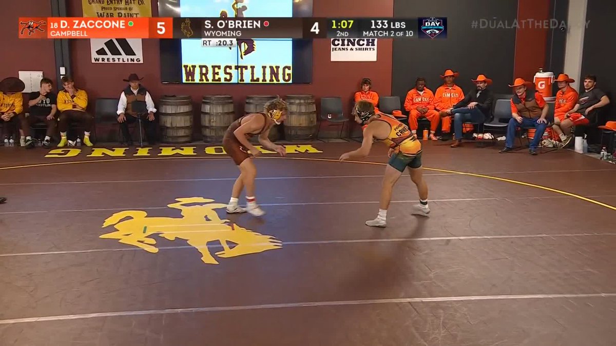 UPSET ALERT!! Unranked Stockton O'Brien sticks #18 ranked Zaccone to keep the Cowboys streak alive and bring the team score to 9-0! Wyoming Cowboy Wrestling CFFC MATCH DAY | College Wrestling #dualatthedaddy