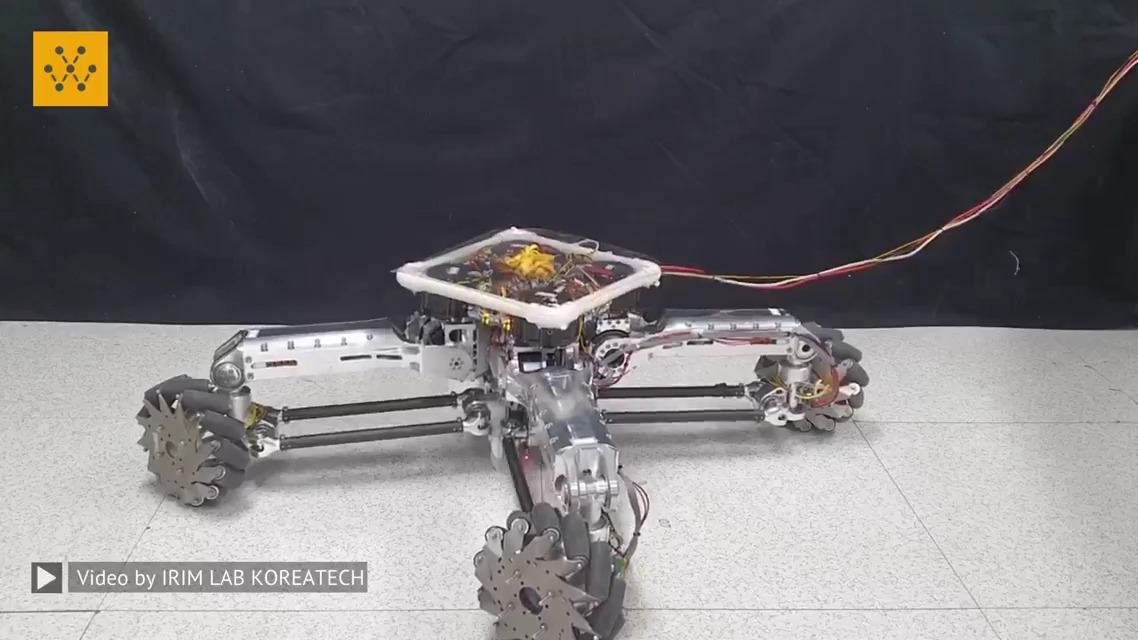 Agile Omnidirectional Mobile Robot with Gravity-Compensated Wheel-Leg Mechanisms for Human Environment - Changeable supporting polygon with a small footprint like humans. - Holonomic omnidirectional mobile robot with wheel-leg mechanisms - 4 mecanum wheels with gravity-compensated 2-DOF legs Video Credit: IRIM LAB KOREATECH #robotics #engineering #technology #robots #roboticengineering #research -------------------------------- Stay ahead of the curve! Follow us now on our WhatsApp ( and Telegram ( channels and stay updated about the cutting edge.