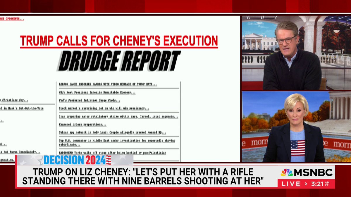 "Donald Trump is talking about Republicans, here. He's talking about somebody that has been the conservatives' conservative for years." -@joenbc reacts to Trump saying Liz Cheney wouldn't be such a ‘war hawk’ if she had guns pointed at her