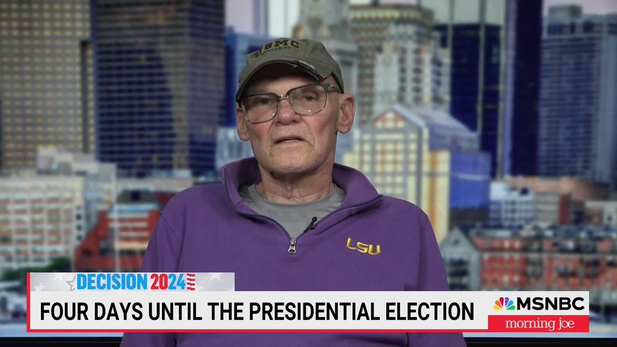 "She has more money, more energy, more united party. Has better surrogates." James Carville on the 2024 race just four days before Election Day
