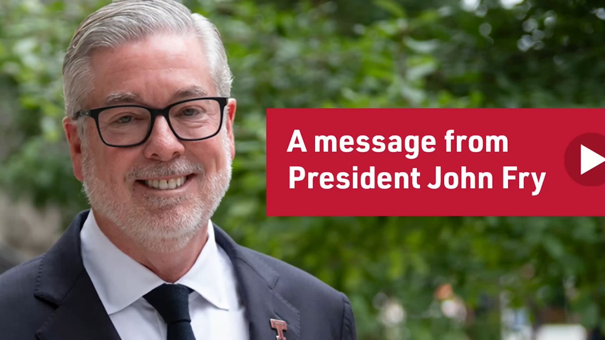 Join us in welcoming our new leader, President John Fry! We invite you to view this special message from President Fry as he begins his tenure as Temple's 15th president.