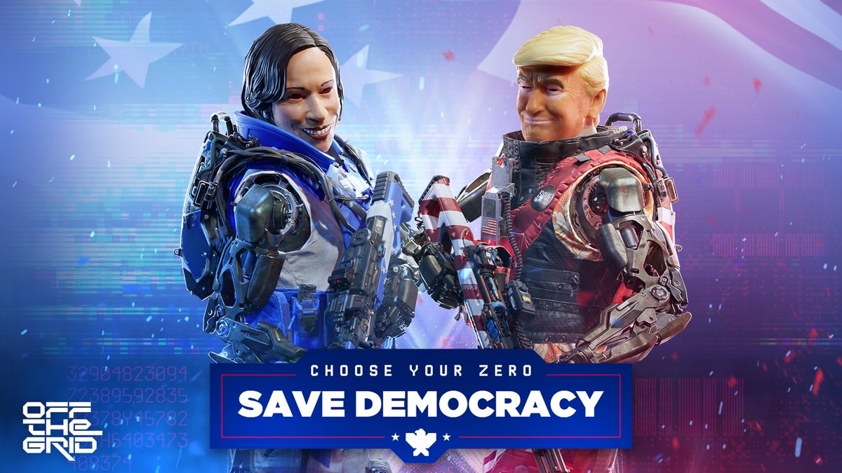 Do you have what it takes to 🇺🇸 Save Democracy 🇺🇸? Join Red or Blue in the biggest fight on Teardrop! Save Democracy Content Pack is available now! *Both characters are fictional. Voices performed by actors. Gunzilla Games does not endorse any politician as none of them represent our values. #OffTheGrid #BattleRoyale #PS5 #Xbox #EpicGames