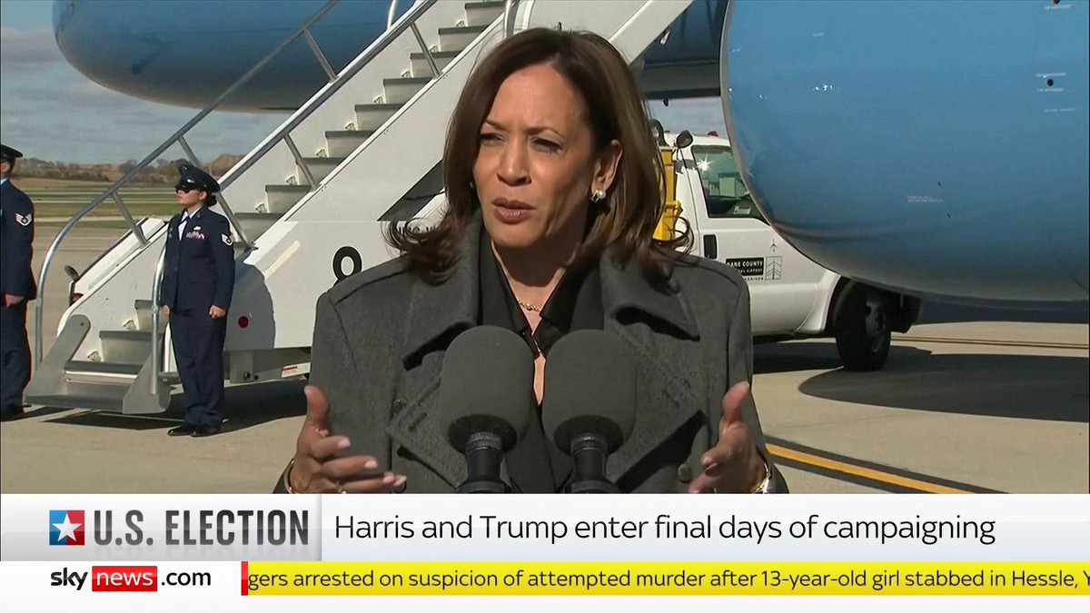 "Trump is increasingly... someone who considers his political opponents the enemy." Kamala Harris says Donald Trump's "rhetoric has grown more extreme". US election latest: 📺 Sky 501, Virgin 602, Freeview 233 and YouTube