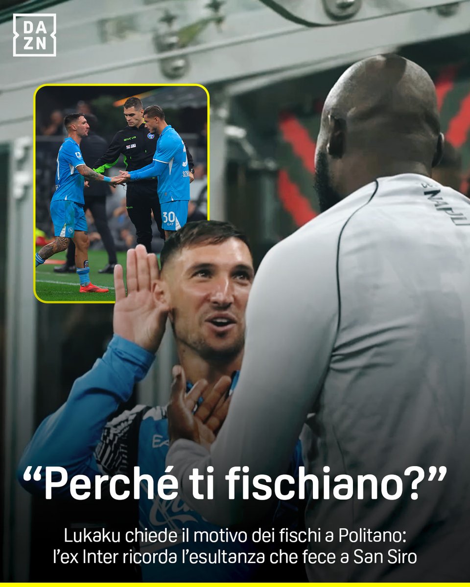 "𝑴𝒂 𝒑𝒆𝒓𝒄𝒉𝒆' 𝒕𝒊 𝒇𝒊𝒔𝒄𝒉𝒊𝒂𝒏𝒐?" 🤔 Lukaku sorpreso: Politano spiega i fischi e 'replica' l'esultanza che fece a San Siro 🫡🏟️ 🎤 Tommaso Turci Bordocam #MilanNapoli è disponibile ora su #DAZN! 📲