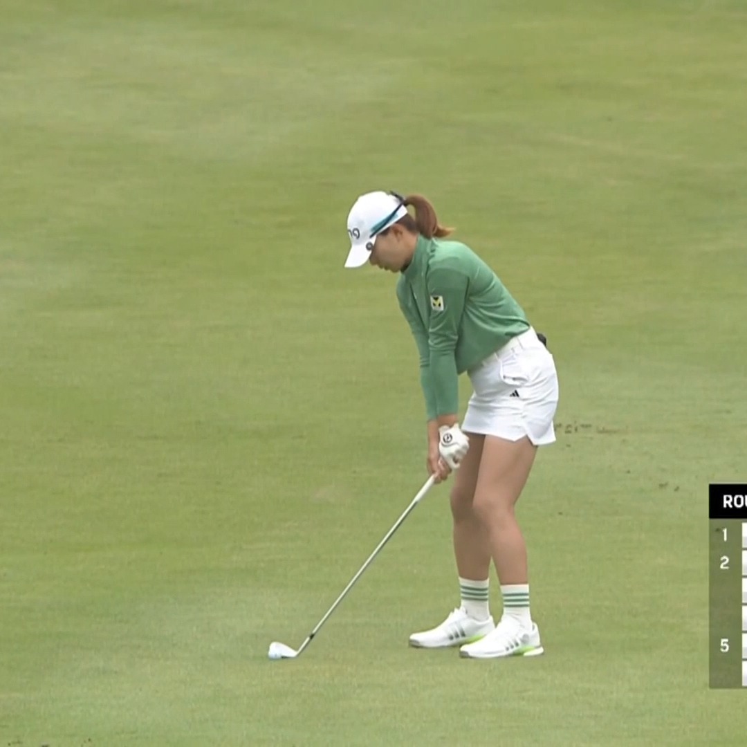 The spin and the reaction. 🔥😅 Hinako Shibuno holed out for EAGLE from the 18th fairway. 📺 TOTO Japan Classic round 3 live at 11:30P ET on GC