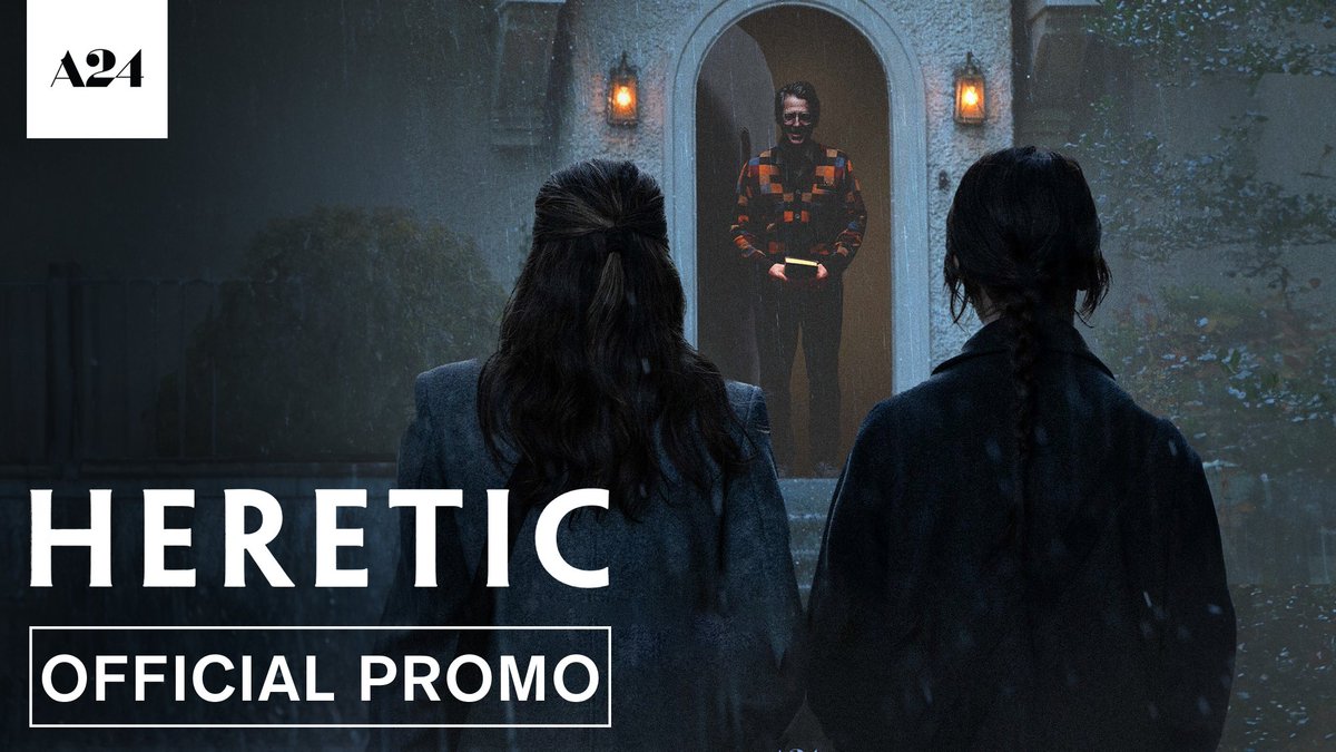 "A THRILLING GAME OF CAT-AND-MOUSE." From A24 and the creators of 'A Quiet Place,' #HereticMovie — 🍅94% on Rotten Tomatoes and in theaters everywhere Friday. Get tickets now.