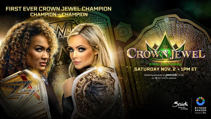 WWE Women’s Champion Nia Jax battles Women’s World Champion LIV Morgan to determine the first-ever #WWECrownJewel Women’s Champion. Streaming live this Saturday at 1 p.m. ET/10 a.m. PT on Peacock in the United States and on WWE Network everywhere else. #RiyadhSeason