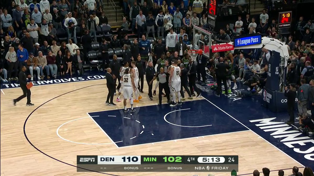 Christian Braun and Rudy Gobert got into it after this play. Double technical fouls were assessed.