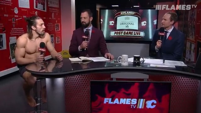 "Proud of the group, that's about our best 60 minutes I think we've played all year." Ryan Lomberg bringing the vibes to the #Flames TV desk after the win 😂