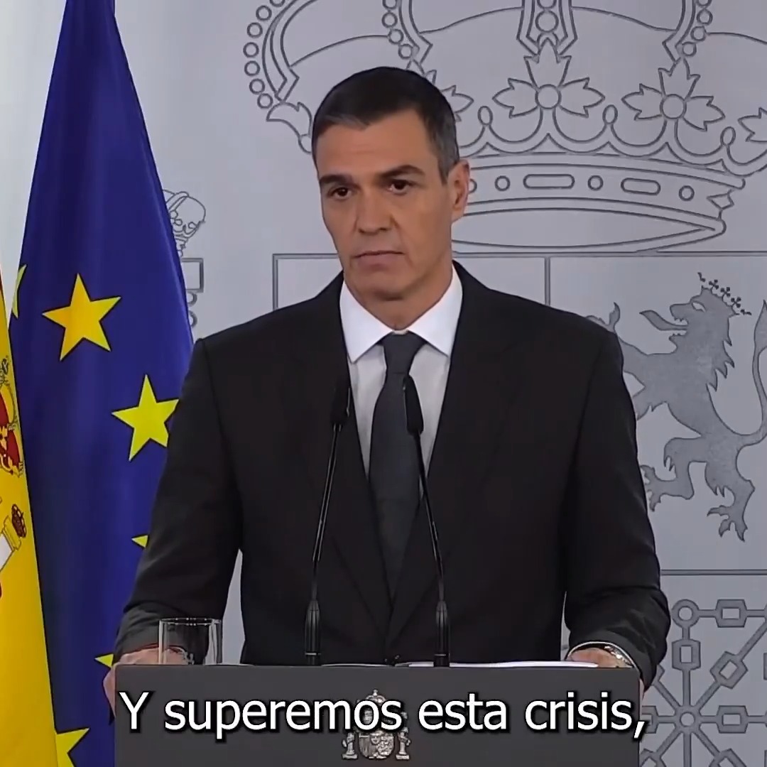 Es el momento de poner todos nuestros esfuerzos en la colosal tarea que tenemos por delante. Tenemos un solo enemigo a batir: la destrucción causada por la catástrofe. Tenemos que darlo todo. Y tenemos que hacerlo juntos. Unidos. España siempre da lo mejor de sí misma en momentos de crisis. Hagámoslo de nuevo. Sé que podemos.