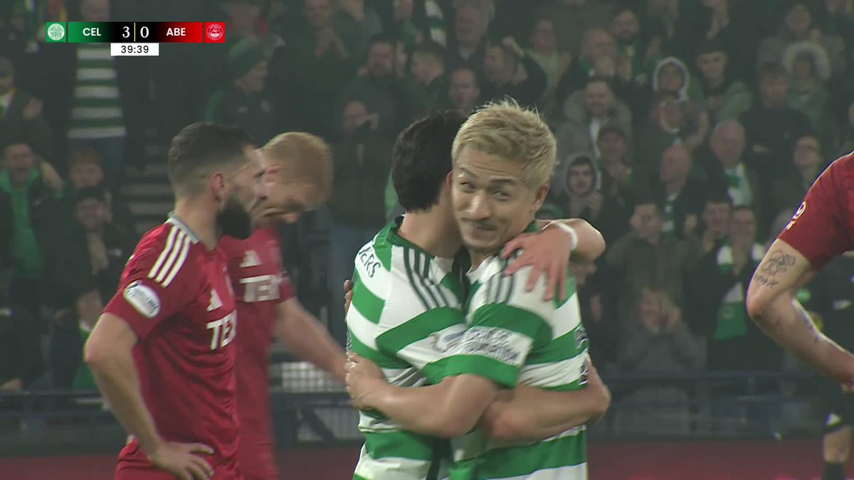 "Celtic cut Aberdeen's hopes to pieces!" 🎙️ A statement first half performance from Celtic Football Club as Daizen Maeda makes it 3-0 🍀 #PremierSportsCup | SPFL