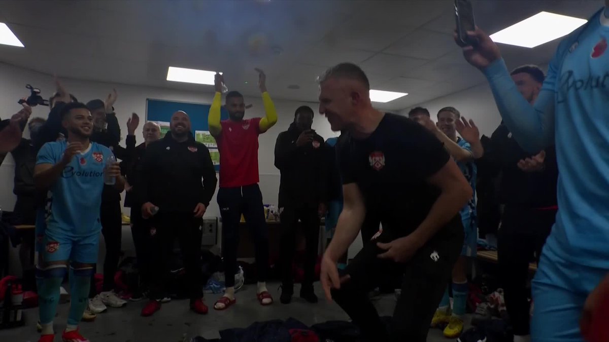 Take it away Kettering Town FC manager, Richard Lavery... The dressing room scenes of an #EmiratesFACup upset are unmatched.