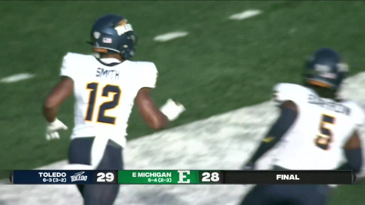 THIS WILD FINISH TO TOLEDO-EASTERN MICHIGAN 😱 Eastern Michigan caught a Hail Mary and had a chance to win on the 2-point conversion 👀