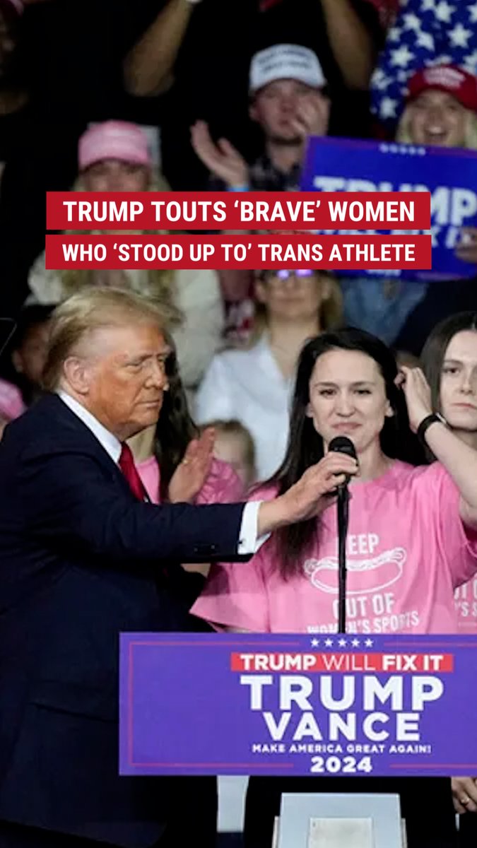 DIVING IN: Members of the Roanoke College women's swim team, proudly donning "Keep [hot dogs] out of women's sports" shirts, receive roaring applause at Trump rally after the former president highlighted their brave stance against a transgender athlete's attempt to join the team.