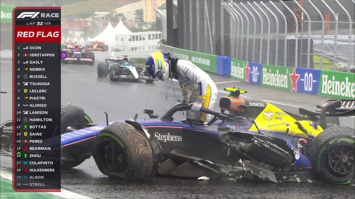 RED FLAG! 🚩 Franco Colapinto crashes into the barriers and the drivers head back into the pits 💥
