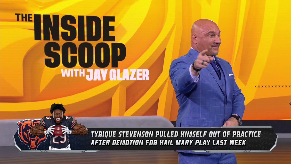 Bears DB Tyrique Stevenson, the player seen talking to fans right before the Commanders' Hail Mary TD last week, pulled himself out of practice after learning of his demotion for his role in the game-losing play. Jay Glazer explains: