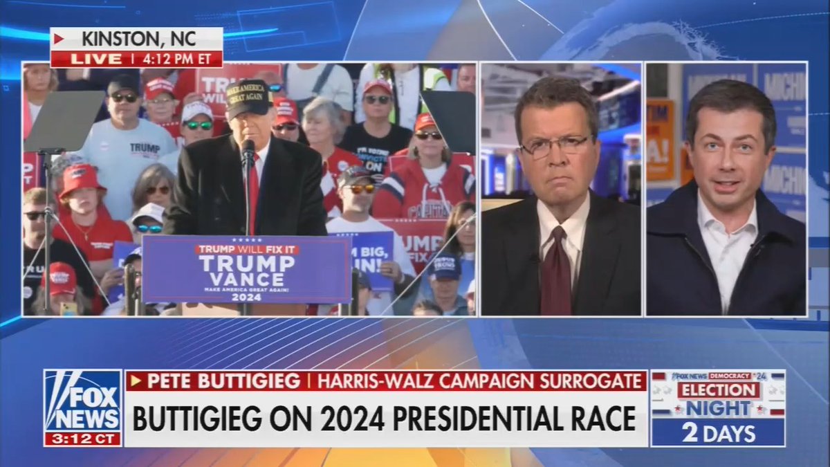 .Pete Buttigieg to Fox: We have never seen a President not have his own Chief of Staff or Vice President support him. And we have never seen a Democrat have this many Republicans who do support her. Trump is talking about turning guns on people who disagree with him. Harris is saying Republicans will have a seat at the table in her administration