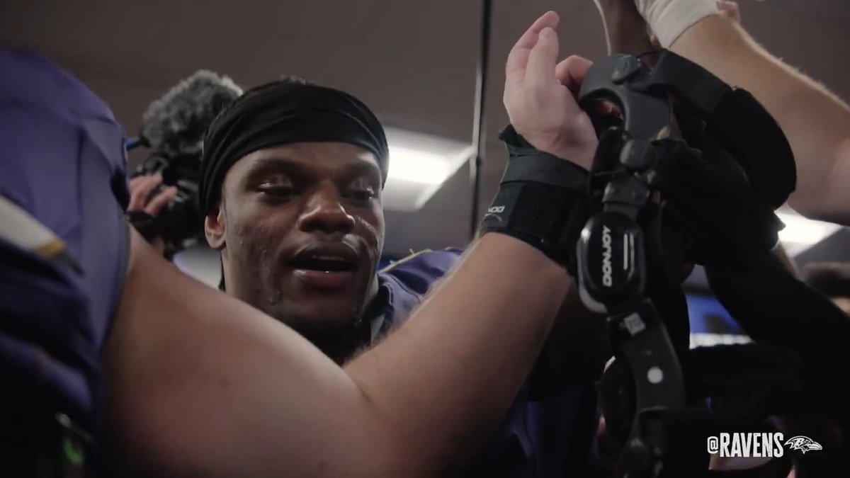 Go inside the locker room as Coach Harbaugh hands out the game balls and Lamar Jackson shares a message for the team.