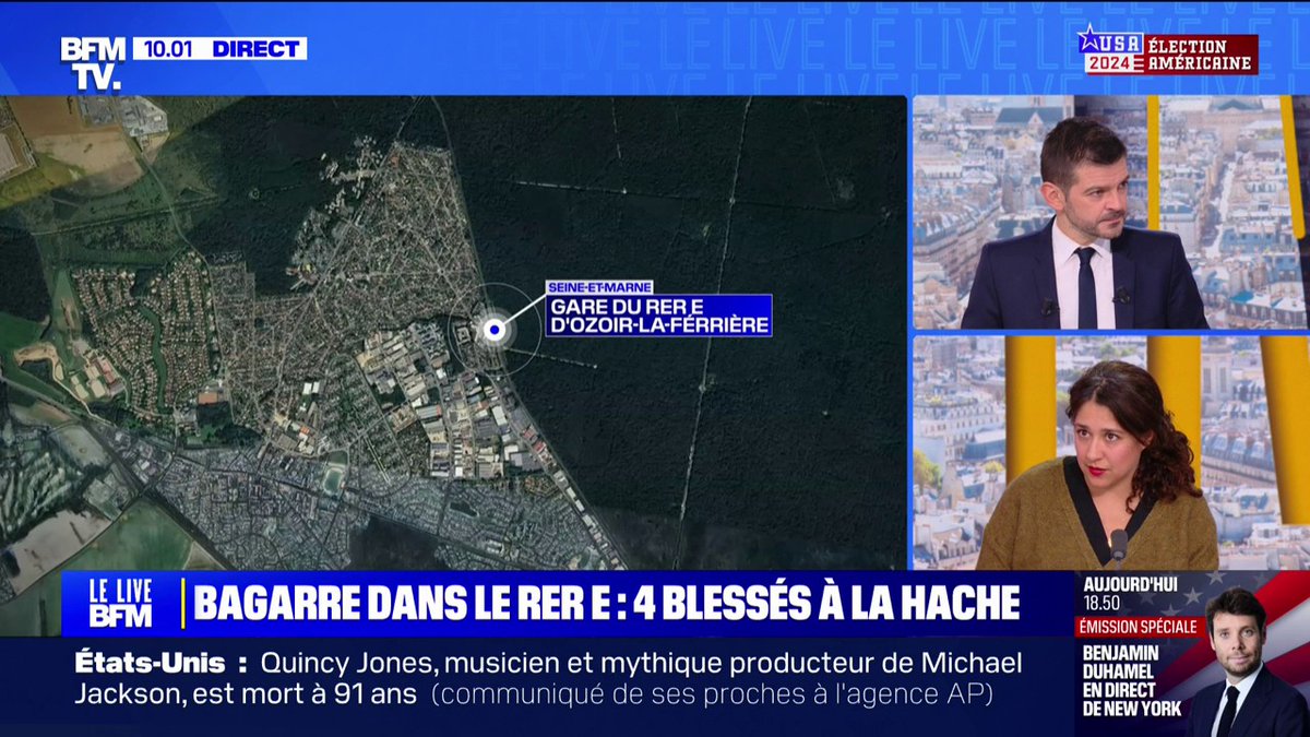 Bagarre dans le RER E: ce que l'on sait des quatre personnes blessées à coups de hache