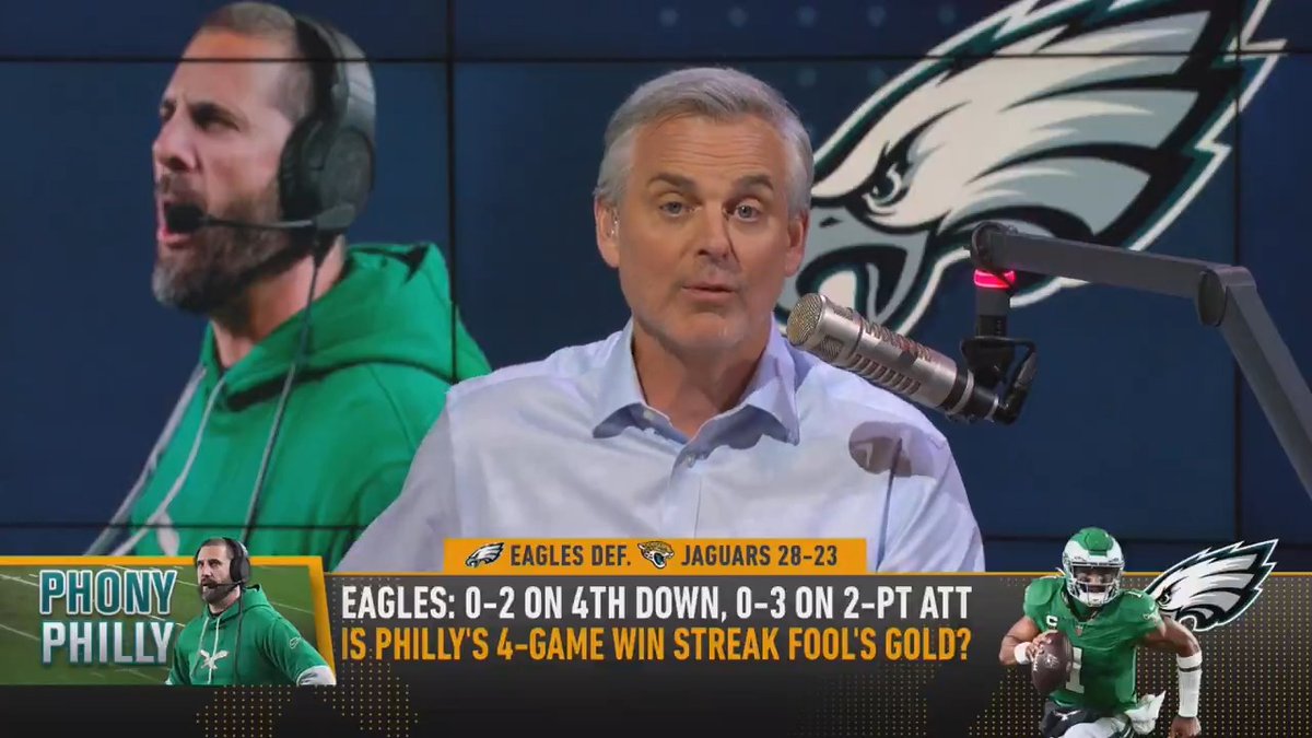 .@ColinCowherd on Eagles nearly blowing 22-0 lead to Jaguars: "They're starting to win despite their head coach... This stuff doesn't last in the playoffs."