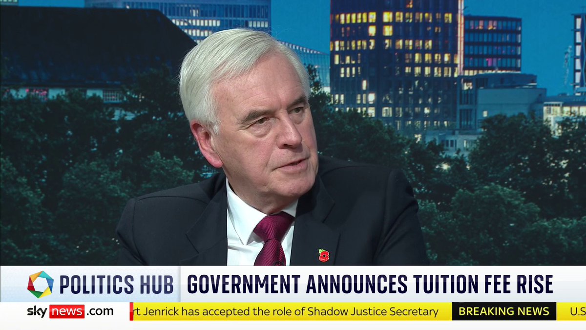 "We need to move towards a debate now about getting rid of tuition fees and look at alternative funding." Former shadow chancellor John McDonnell says if the UK had a fair taxation system, we 'wouldn't need tuition fees'. Sophy Ridge 🔗