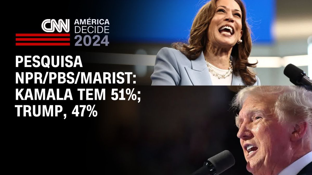Uma nova pesquisa eleitoral apontou uma pequena vantagem para Kamala Harris contra Donald Trump no cenário nacional. A democrata tem 51% das intenções de voto, contra 47% do republicano. O resultado está dentro da margem de erro de 3,5 pontos percentuais #CNN360