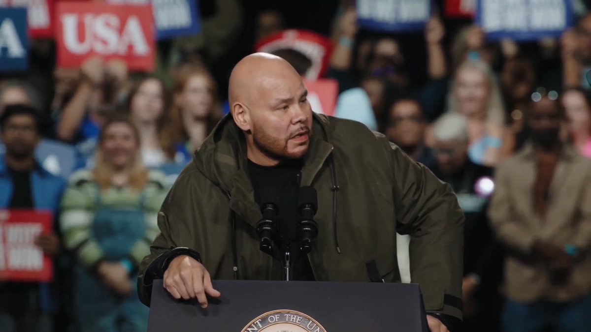 .FAT JOE endorses Kamala Harris: "[Trump] blocked the aid to Puerto Rico's recovery. Kamala Harris went out there and helped the people, bringing over 5 million Latino jobs... So I'm asking you, if you're undecided, to go out there tomorrow and vote for Kamala Harris because I believe in her and I know you can trust her"